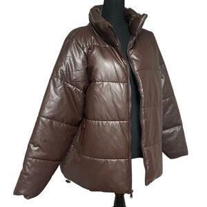 Lane Bryant Brown Faux Leather Puffer Coat